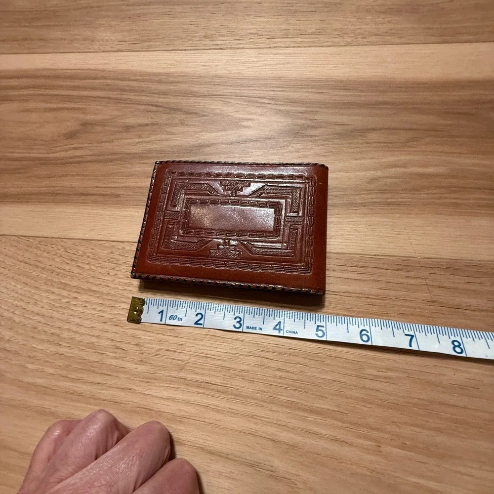 Vintage Mexico Bifold Leather Wallet Mens OS Brown Tooled Rose  Whipstitch